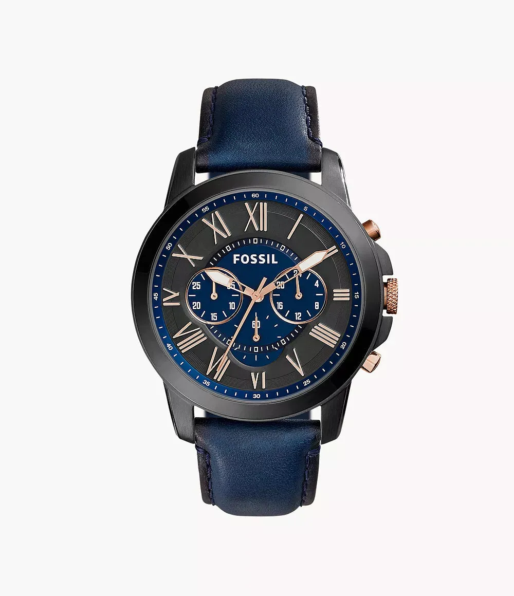 Fossil Grant Chronograph Navy Leather 44mm Mens Watch