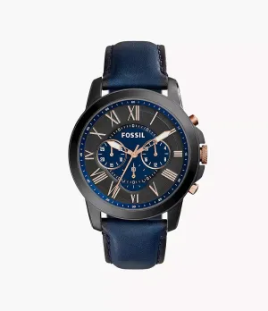 Fossil Grant Chronograph Navy Leather 44mm Mens Watch