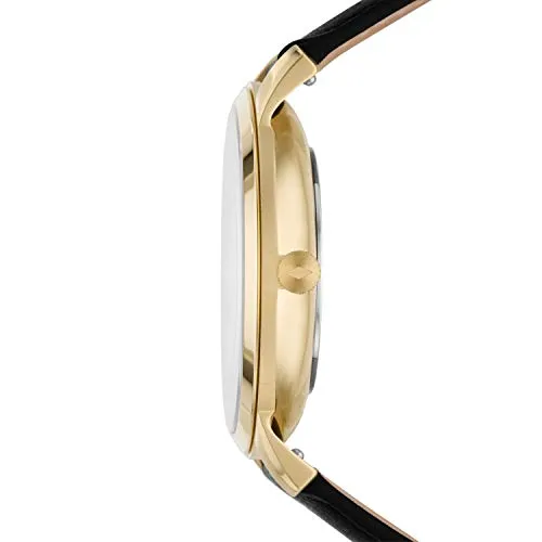 Fossil Men's Minimalist Solar-Powered Stainless Steel and Eco-Leather Watch, Color: Gold, Black (Model: FS5840)