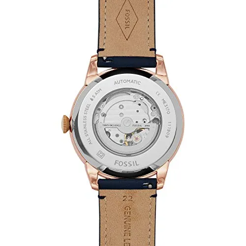 Fossil Men's Townsman Automatic Stainless Steel and Leather Two-Hand Subeye Watch, Color: Rose Gold/Navy (Model: ME3171)
