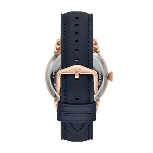 Fossil Men's Townsman Automatic Stainless Steel and Leather Two-Hand Subeye Watch, Color: Rose Gold/Navy (Model: ME3171)