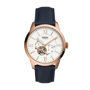 Fossil Men's Townsman Automatic Stainless Steel and Leather Two-Hand Subeye Watch, Color: Rose Gold/Navy (Model: ME3171)