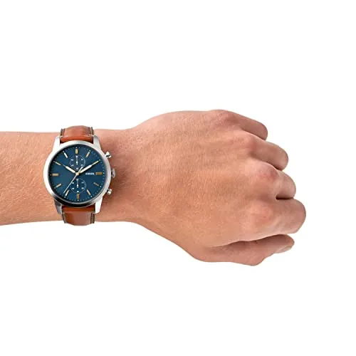 Fossil Men's Townsman Quartz Stainless Steel and Leather Chronograph Watch, Color: Silver, Luggage (Model: FS5279)