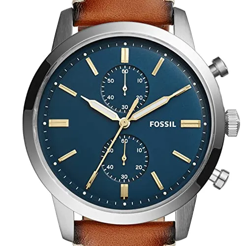 Fossil Men's Townsman Quartz Stainless Steel and Leather Chronograph Watch, Color: Silver, Luggage (Model: FS5279)