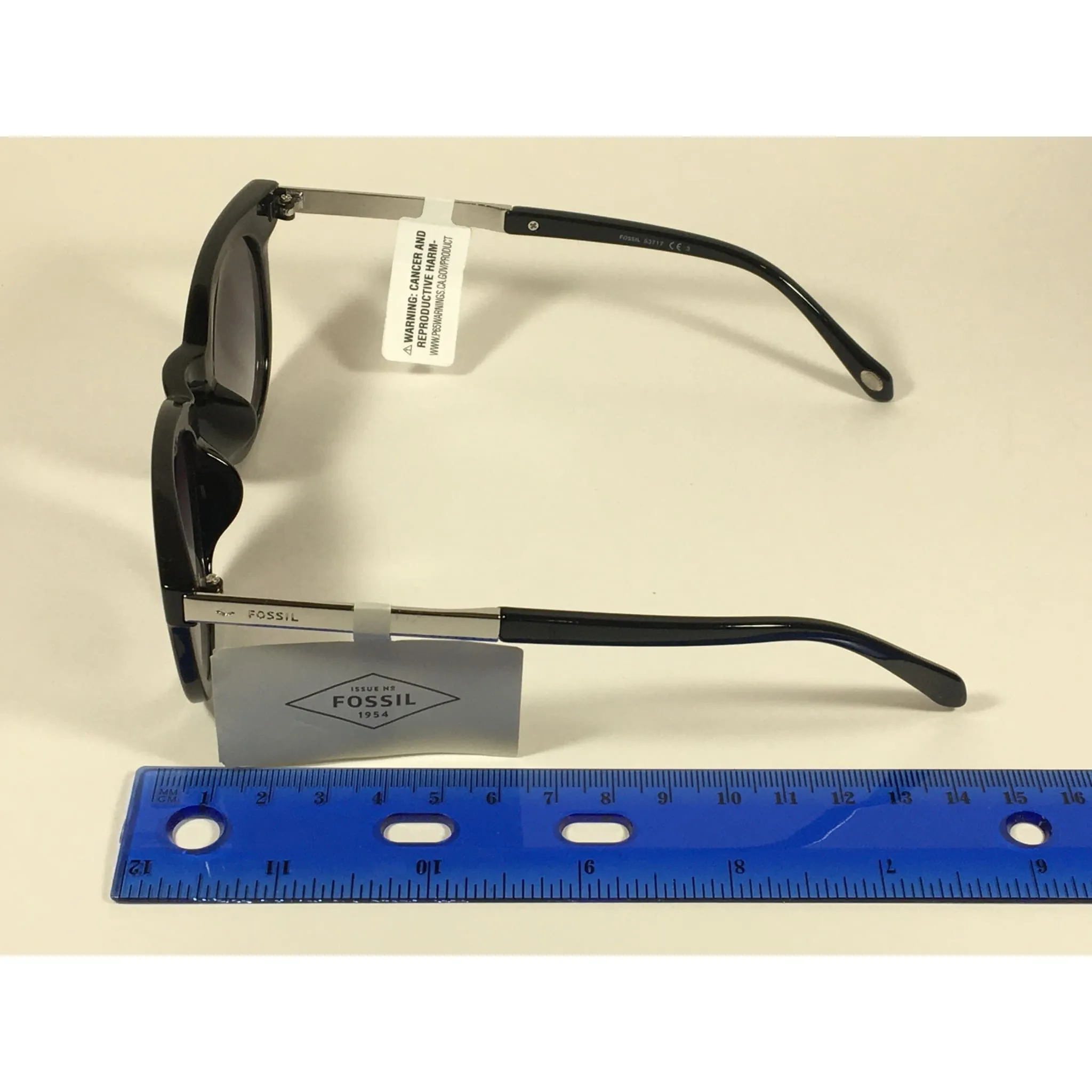 Fossil Round Keyhole Sunglasses FW109 Black Silver Frame Gray Gradient Lens