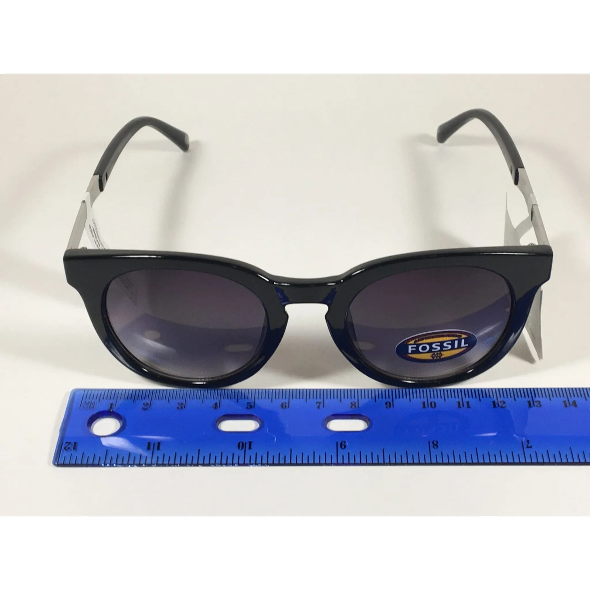 Fossil Round Keyhole Sunglasses FW109 Black Silver Frame Gray Gradient Lens