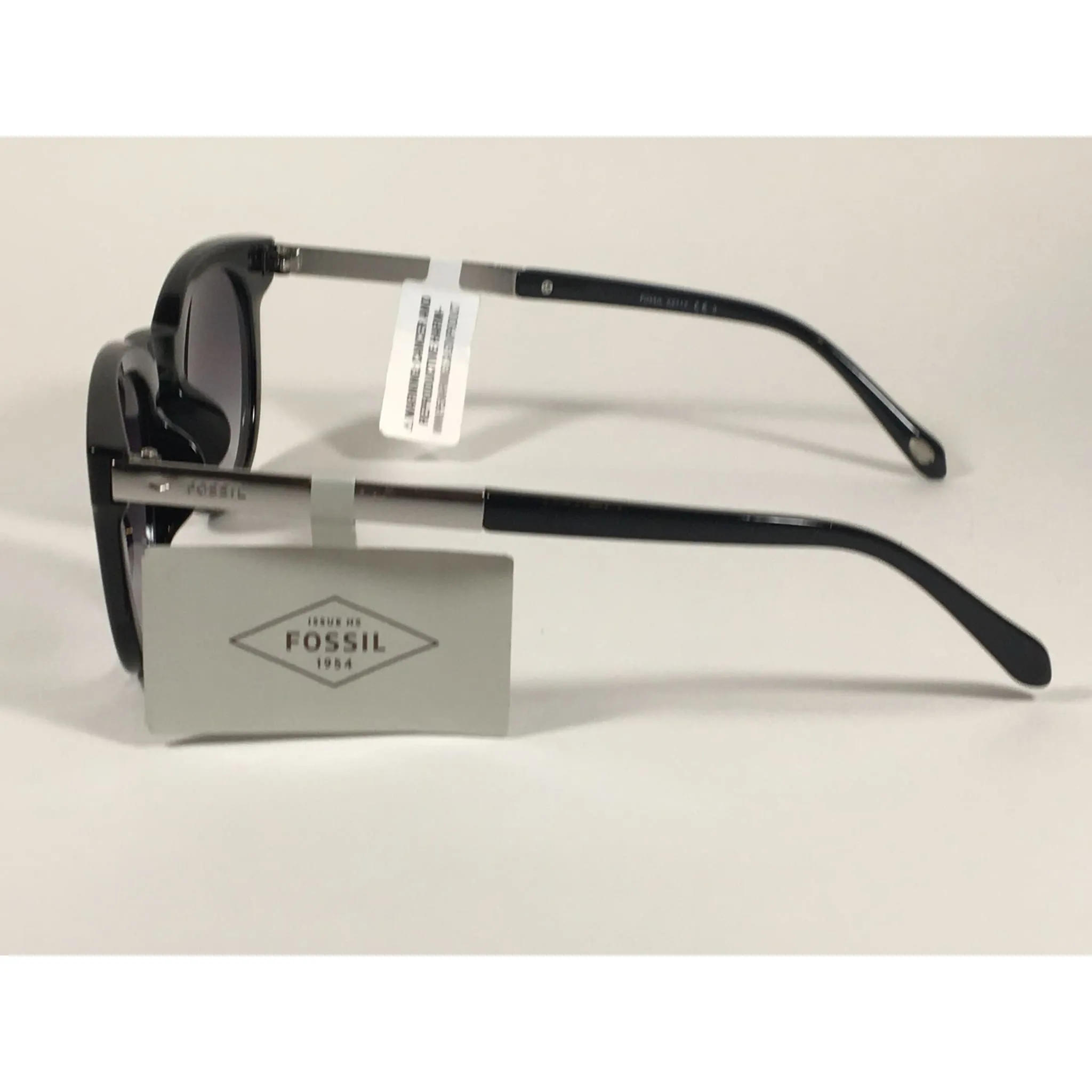 Fossil Round Keyhole Sunglasses FW109 Black Silver Frame Gray Gradient Lens