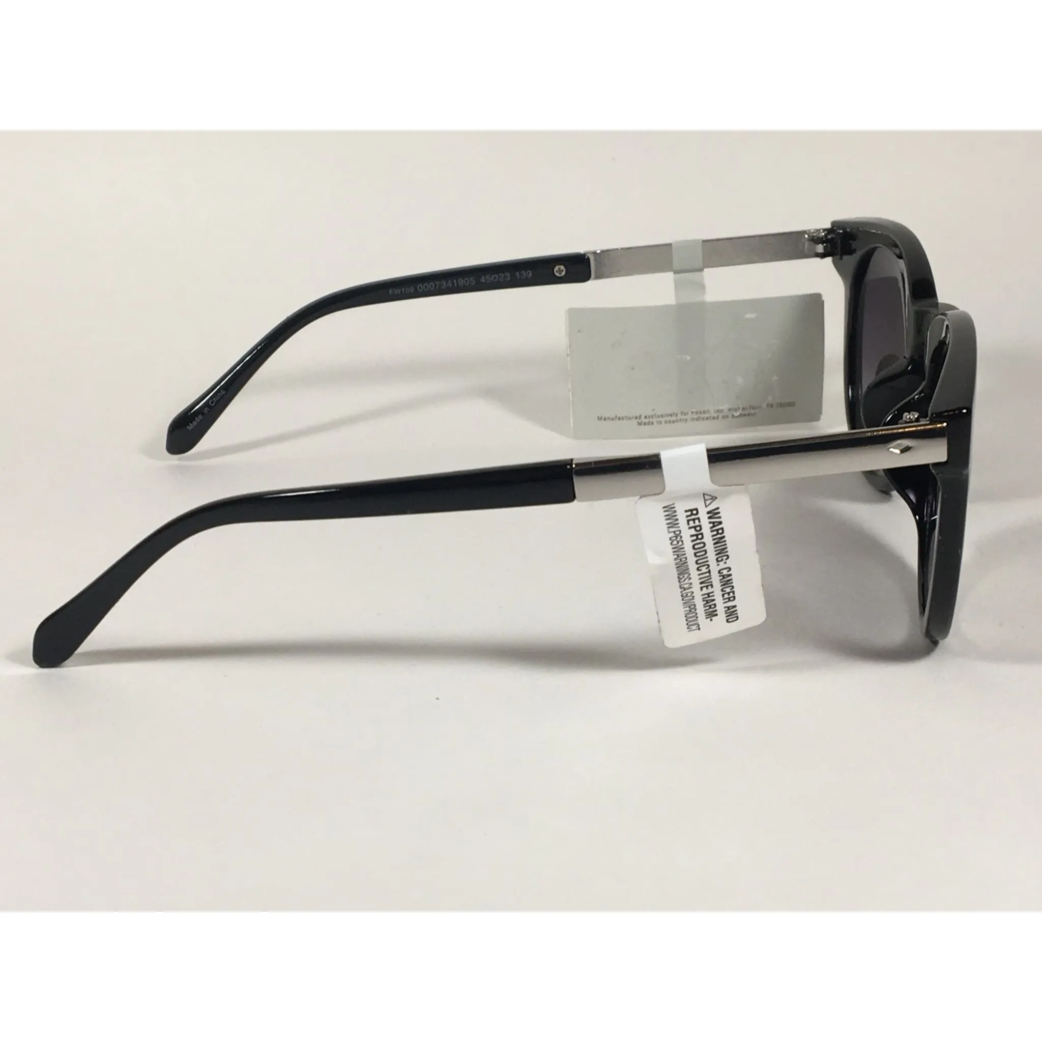 Fossil Round Keyhole Sunglasses FW109 Black Silver Frame Gray Gradient Lens
