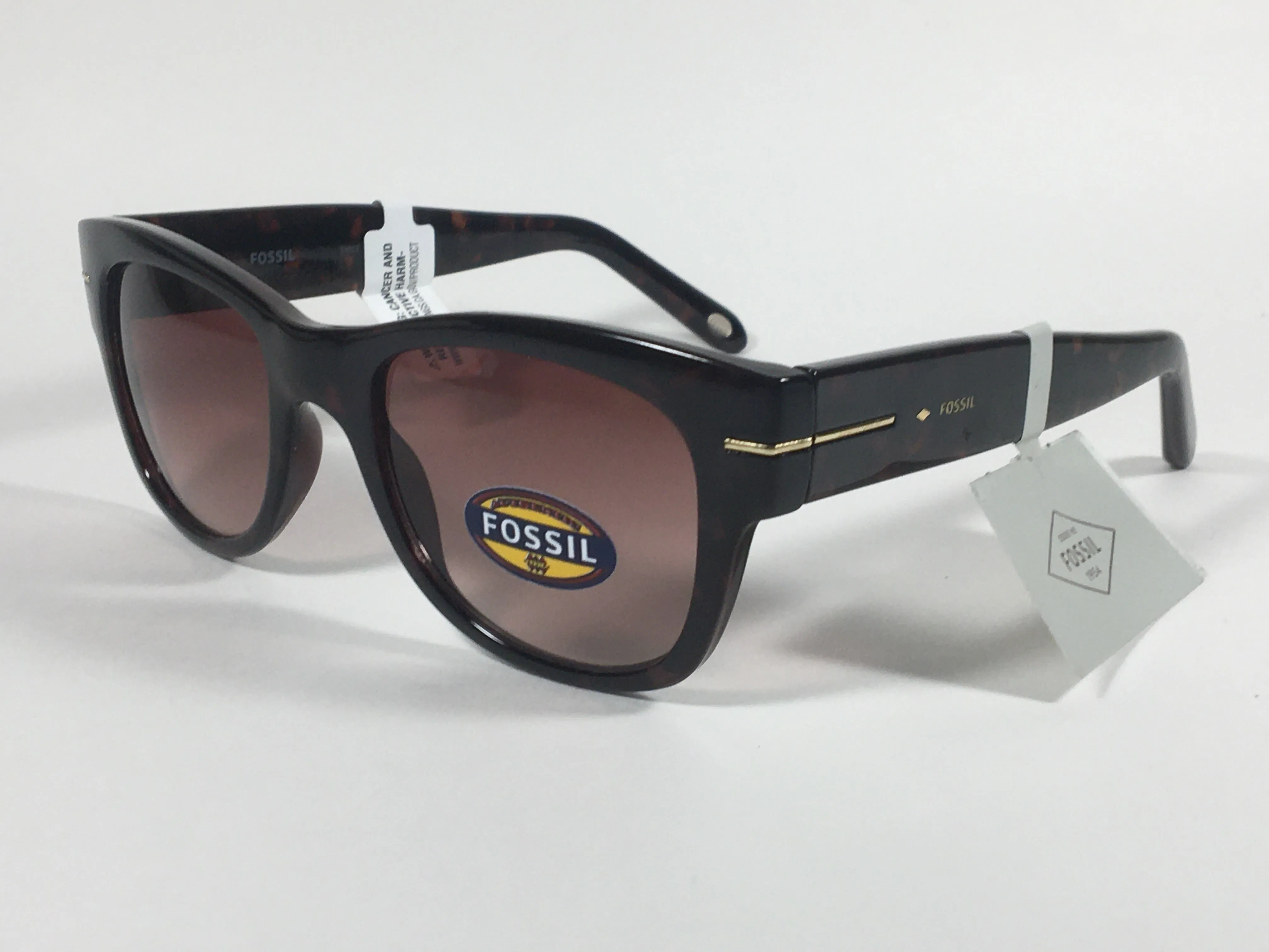 Fossil Square Sunglasses Dark Tortoise Frame Brown Gradient Lens FW17