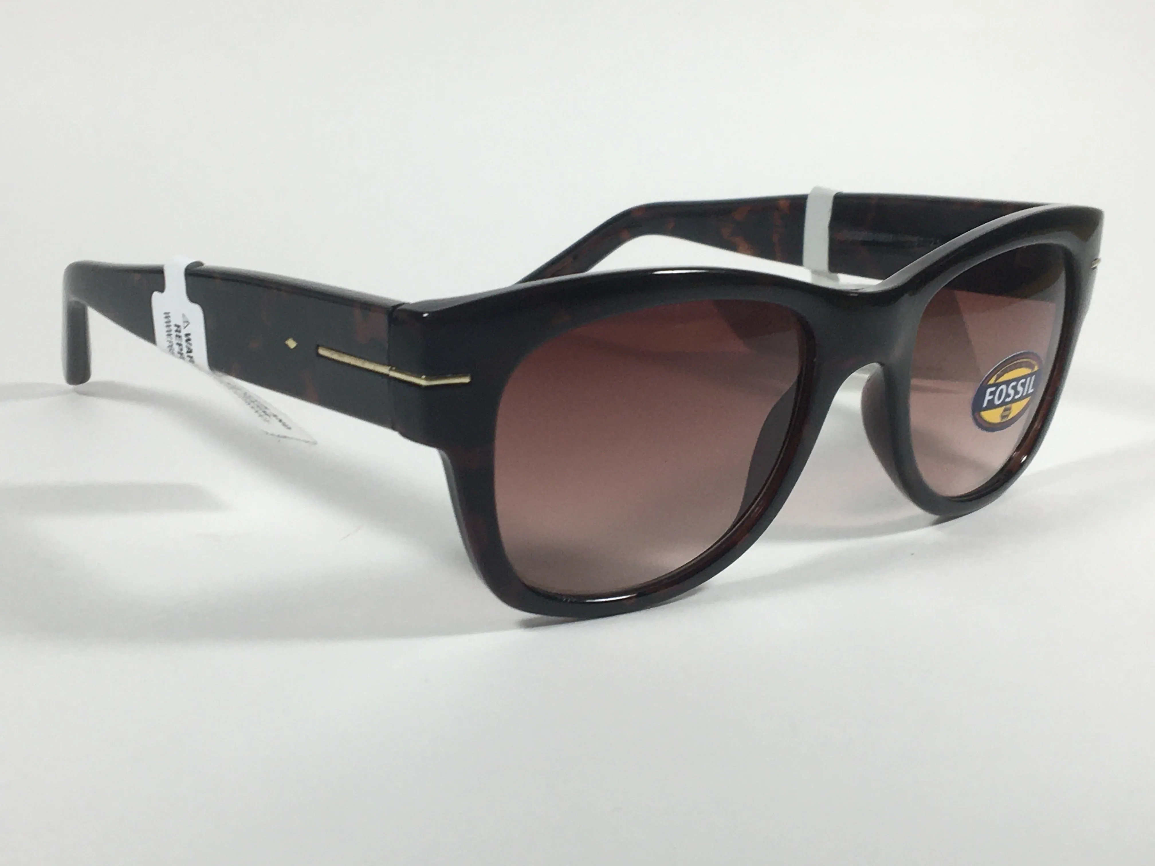 Fossil Square Sunglasses Dark Tortoise Frame Brown Gradient Lens FW17