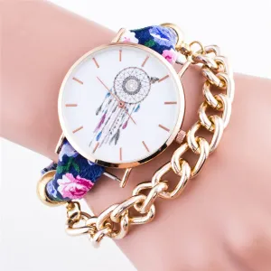 FUNIQUE Boho New Women Wrist Watches Flower Dreamcatcher Dream Catcher Watch Leather Gold Chains Ladies Bracelet Watch