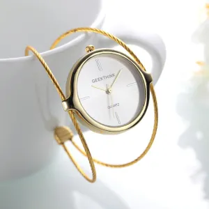 GEEKTHINK Unique Fashion Brand Quartz Watch Women Bracelet Ladies Rose Gold Watch female Luxury Double Ring steel band casual
