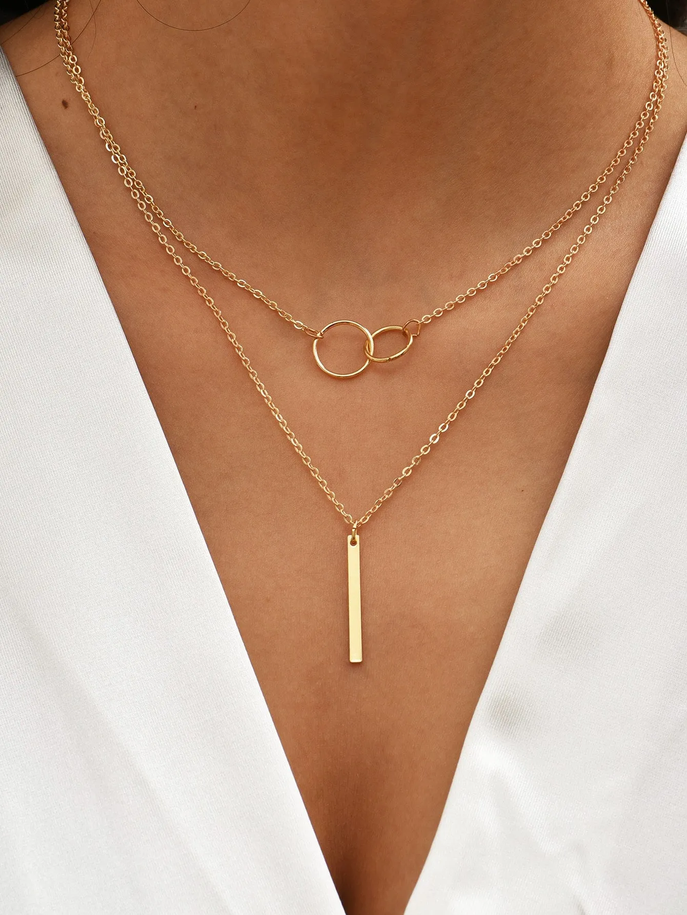 GeoChic: Layered Geometric Pendant Necklace