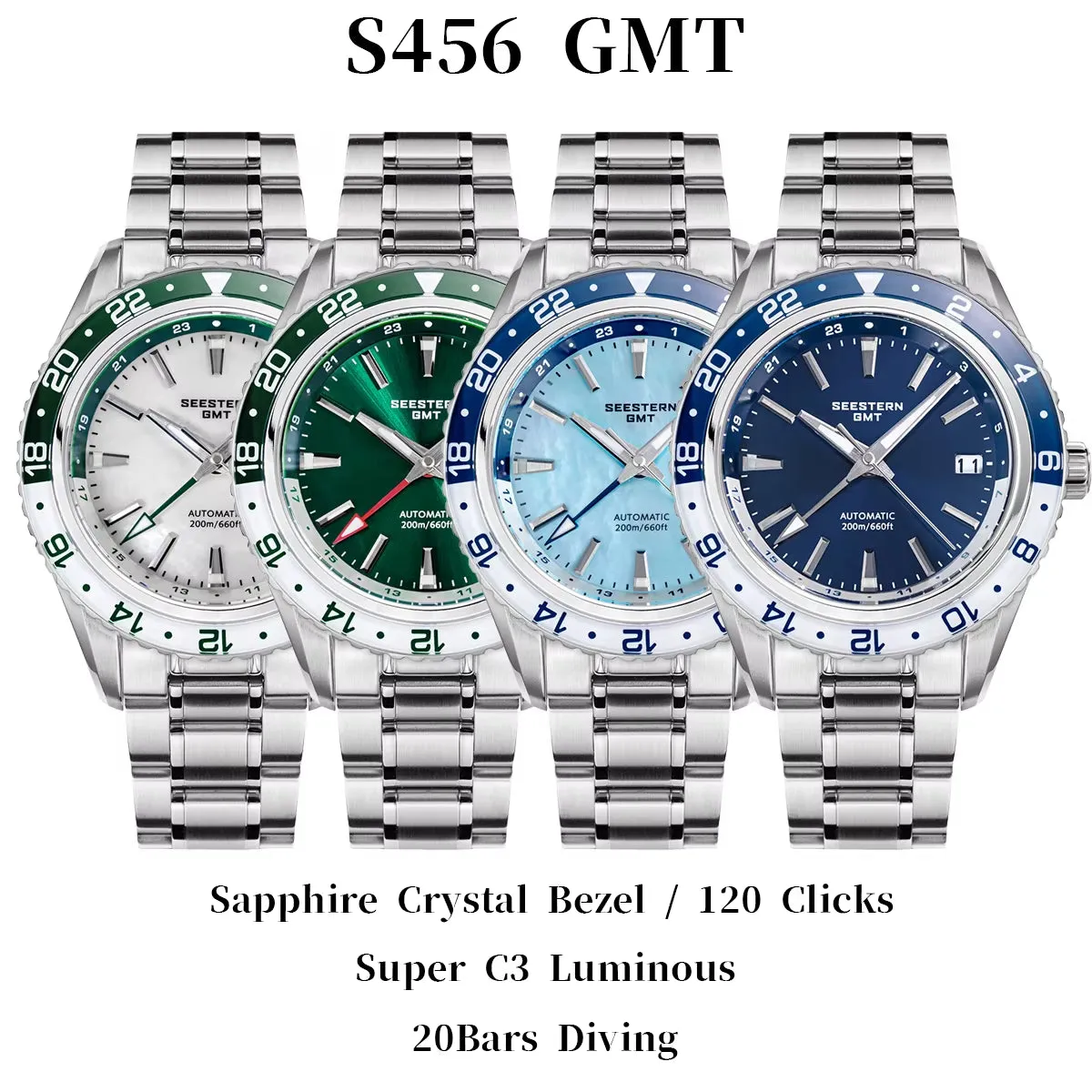 GMT Diver Men Watch Grand NH34 Movement Panda Automatic Mechanical 200M Waterproof Luxury Wristwatches Ceramic New S456