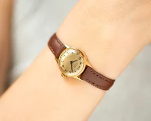 Gold plated women wristwatch Bifora vintage, small wristwatch for women, delicate girl watch classic jewelry gift, new genuine leather strap