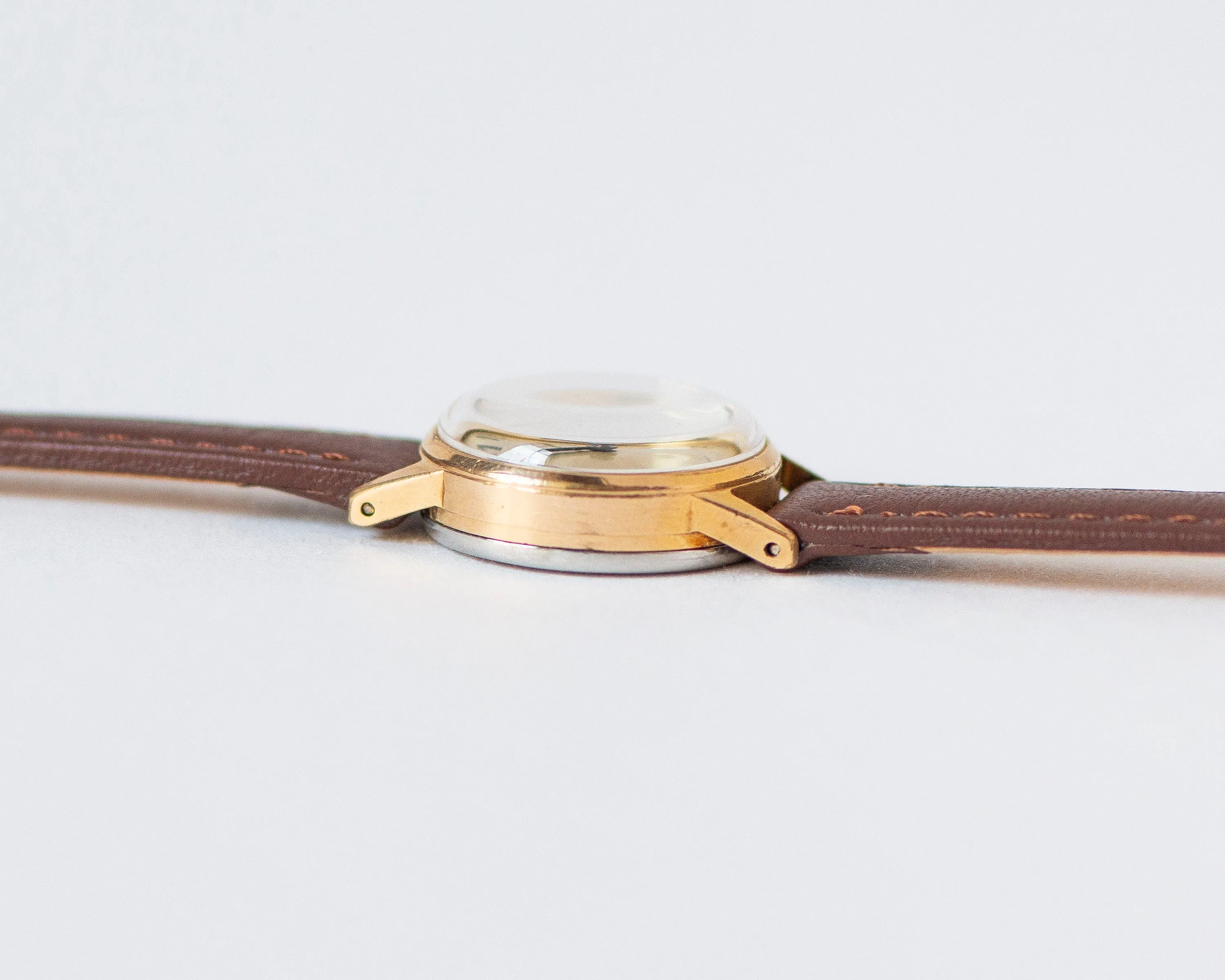 Gold plated women wristwatch Bifora vintage, small wristwatch for women, delicate girl watch classic jewelry gift, new genuine leather strap