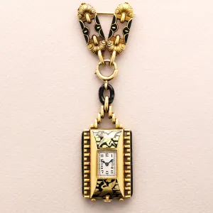 Gruen Art Deco Yellow Gold & Jade Lapel Watch (Objet)