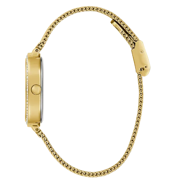 Guess Tapestry Gold Mesh Bracelet Green Dial Quartz Watch for Ladies - GW0354L5