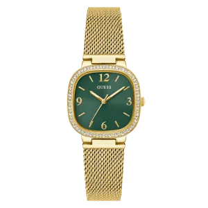 Guess Tapestry Gold Mesh Bracelet Green Dial Quartz Watch for Ladies - GW0354L5