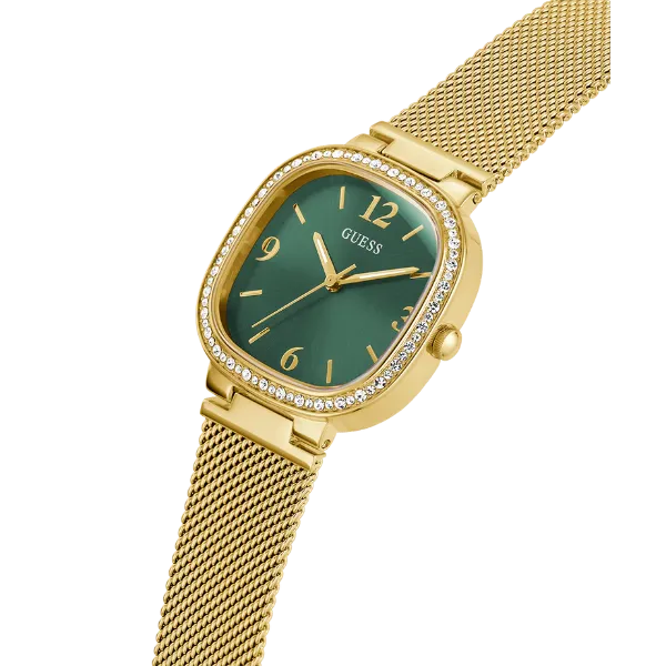 Guess Tapestry Gold Mesh Bracelet Green Dial Quartz Watch for Ladies - GW0354L5