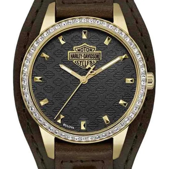 H-D WOMEN'S CRYSTAL BROWN CUFF WATCH