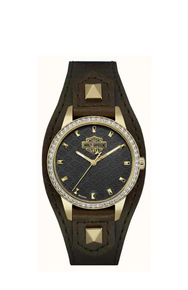 H-D WOMEN'S CRYSTAL BROWN CUFF WATCH