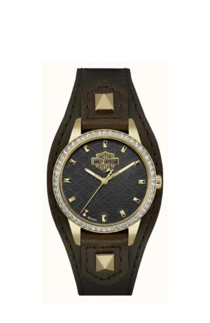 H-D WOMEN'S CRYSTAL BROWN CUFF WATCH