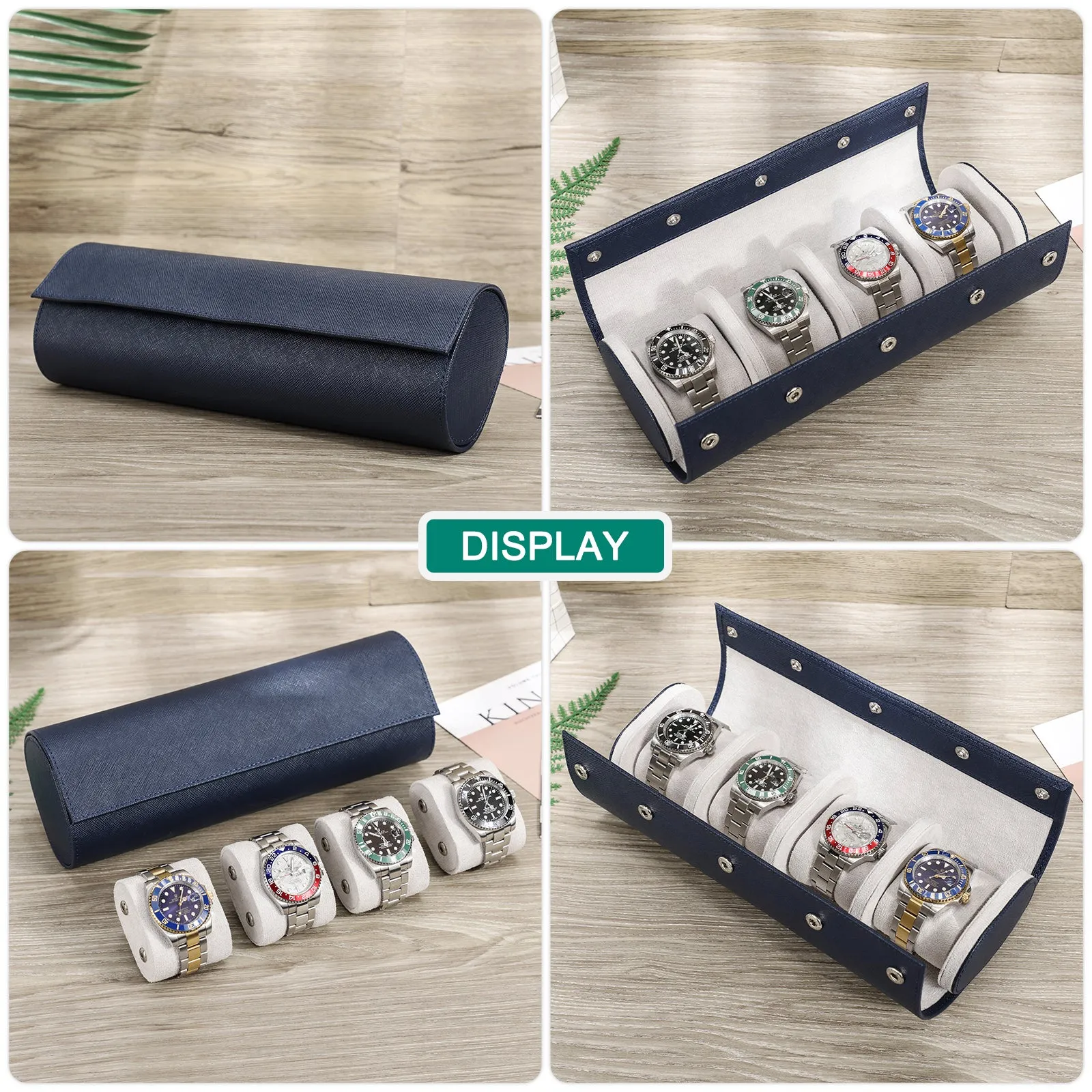 Handcrafted Leather Watch Roll Travel Case with 4 Slots