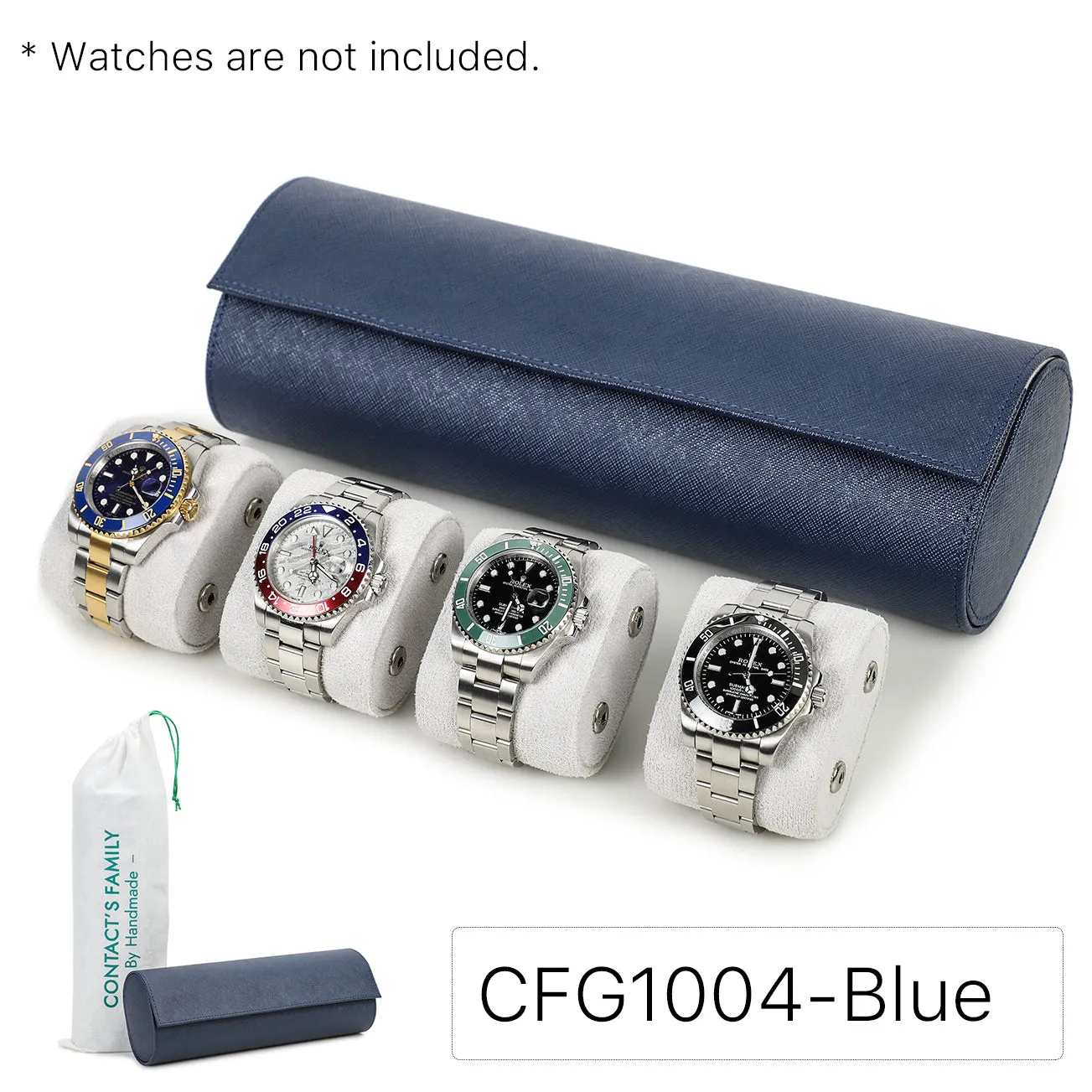 Handcrafted Leather Watch Roll Travel Case with 4 Slots