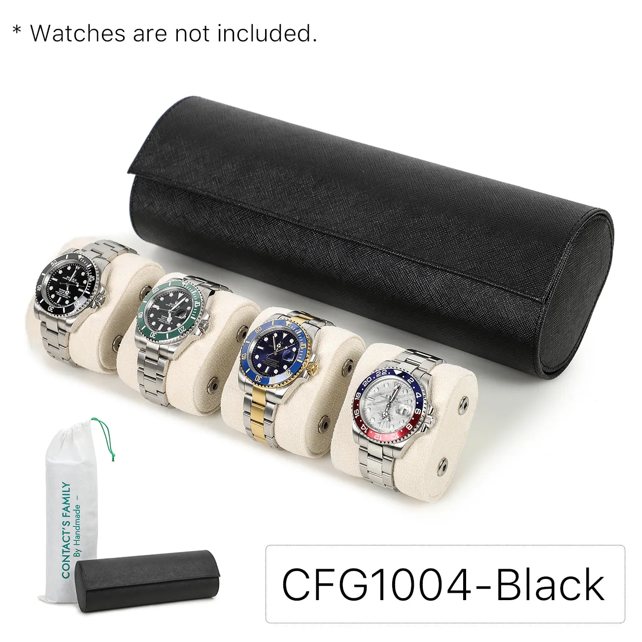 Handcrafted Leather Watch Roll Travel Case with 4 Slots