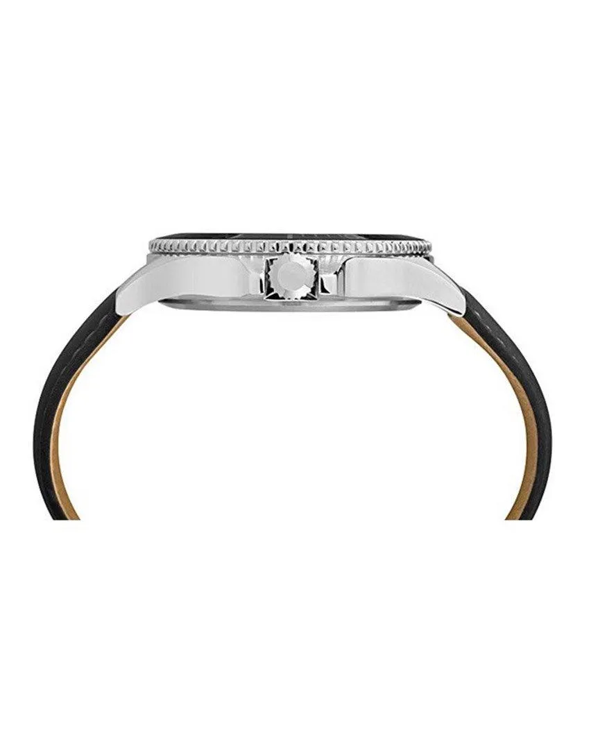 Harborside Classic Black Leather Strap Watch
