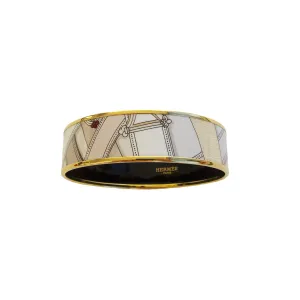 Hermes Cavalcadour Tan Gold Printed Enamel Bracelet GM 70mm Gorgeous