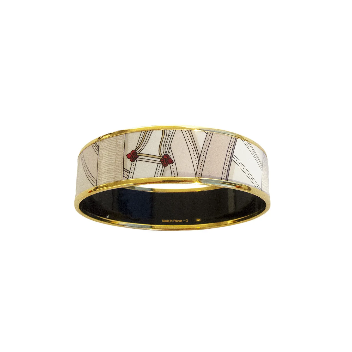 Hermes Cavalcadour Tan Gold Printed Enamel Bracelet GM 70mm Gorgeous