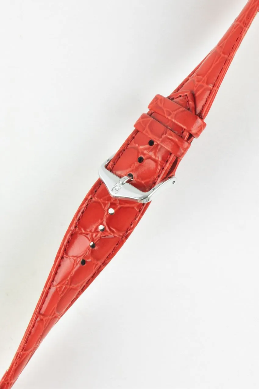 Hirsch CROCOGRAIN Crocodile Embossed Leather Watch Strap in RED