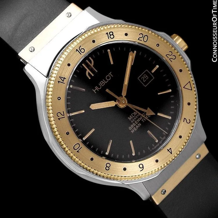 Hublot MDM Two-Tone Midsize Mens GMT Watch - Stainless Steel & 18K Gold
