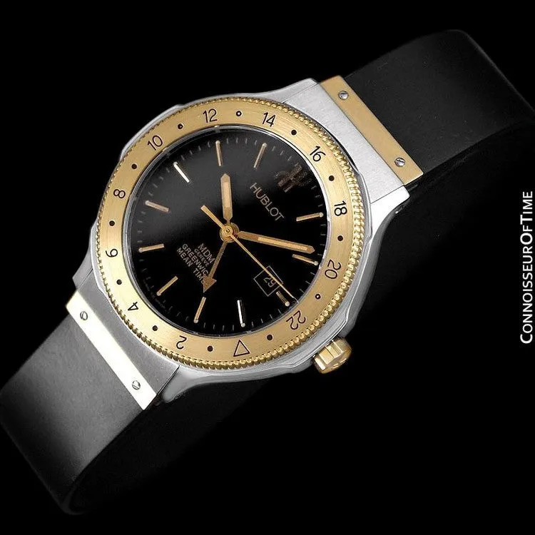 Hublot MDM Two-Tone Midsize Mens GMT Watch - Stainless Steel & 18K Gold