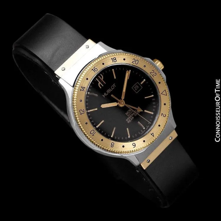 Hublot MDM Two-Tone Midsize Mens GMT Watch - Stainless Steel & 18K Gold
