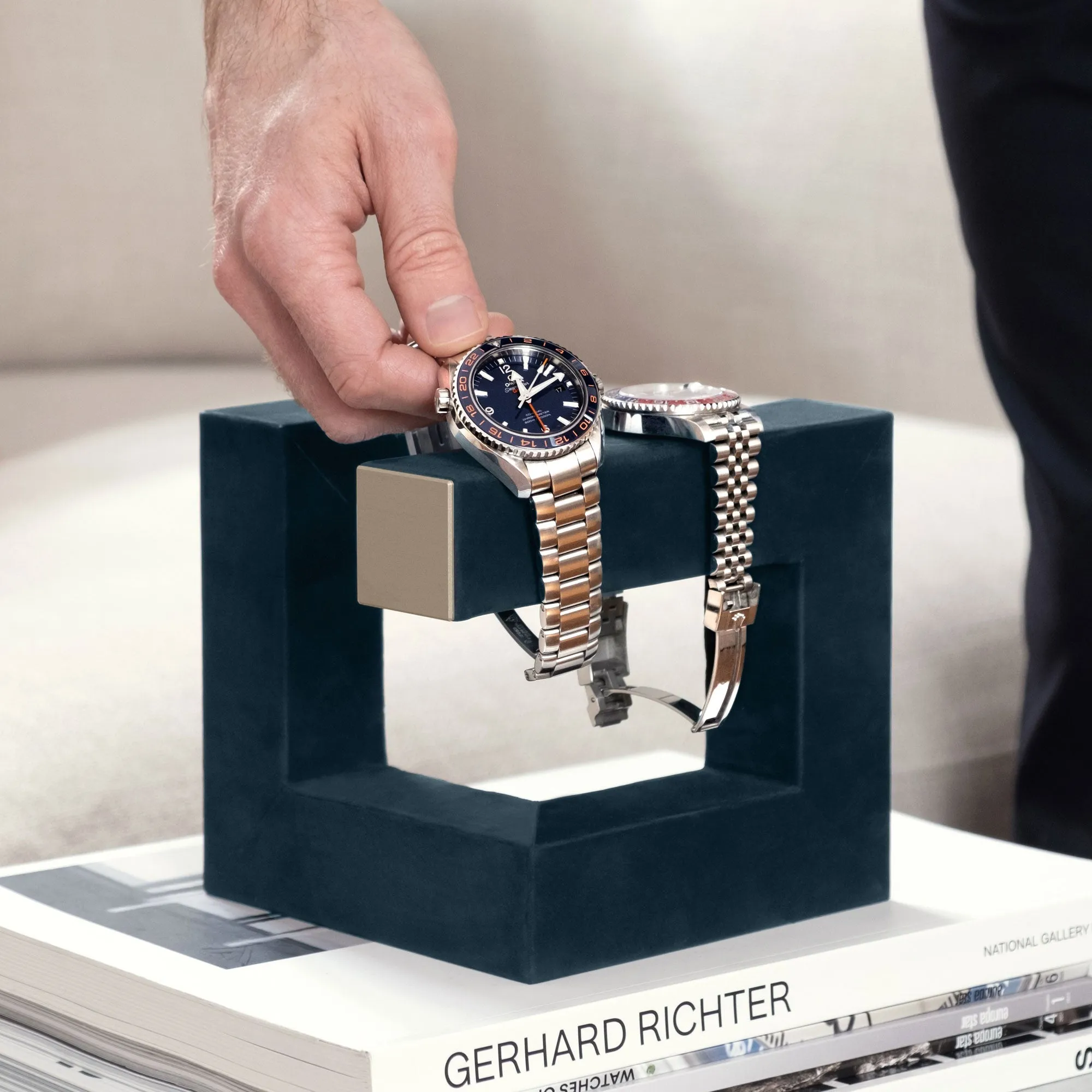 HUDSON 3 WATCH STAND - NAVY-TEAL / CHAMPAGNE