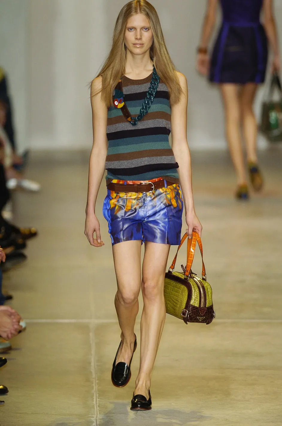 Iconic Spring 2005 Prada Runway Look 35 Printed Feather Pleated Silk Skirt