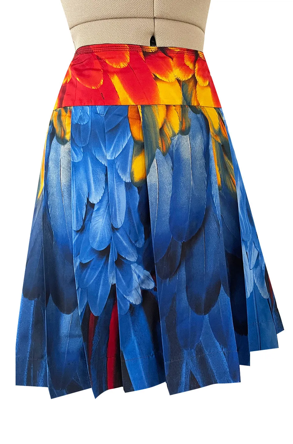 Iconic Spring 2005 Prada Runway Look 35 Printed Feather Pleated Silk Skirt