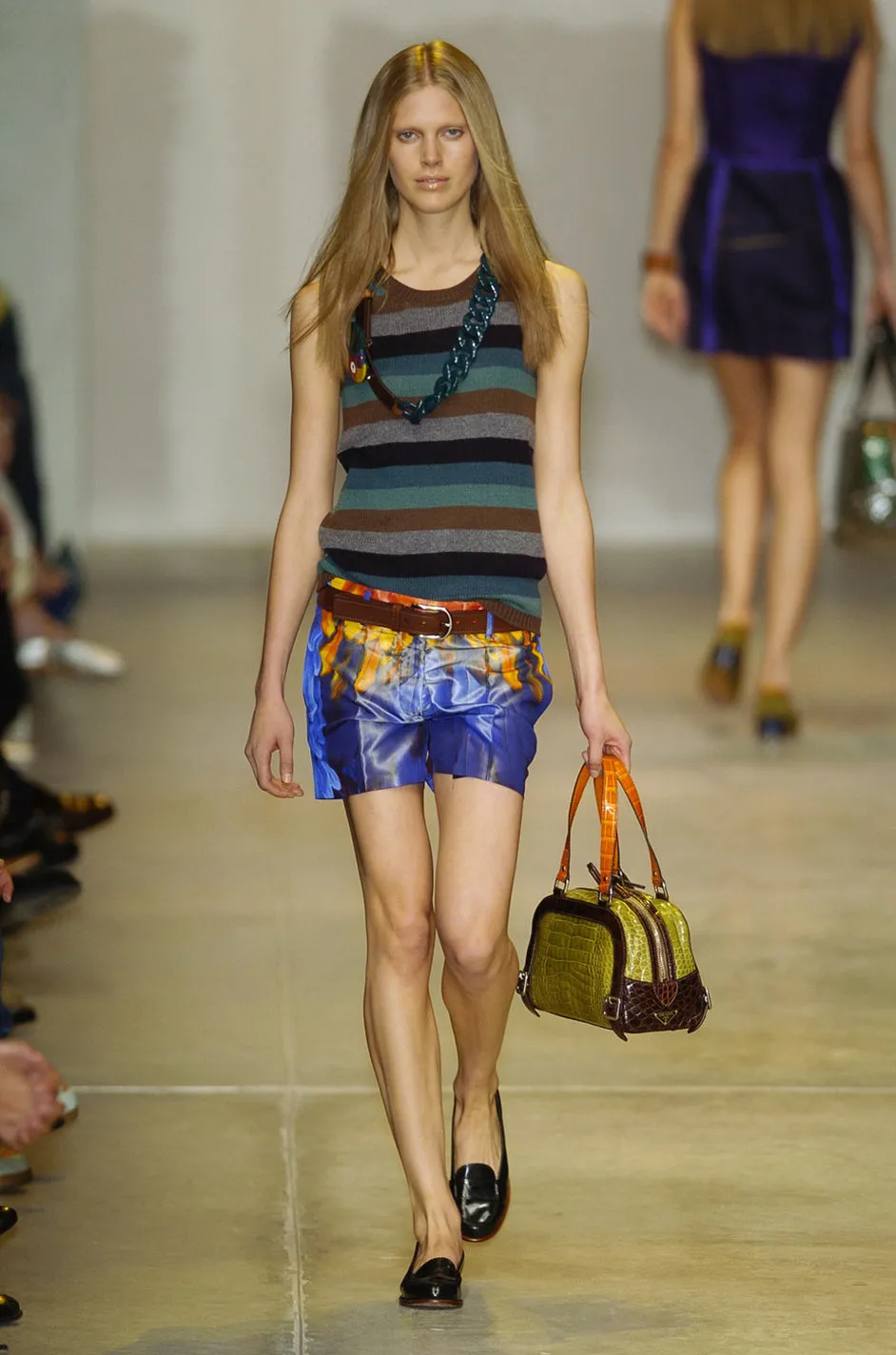 Iconic Spring 2005 Prada Runway Look 35 Printed Feather Pleated Silk Skirt