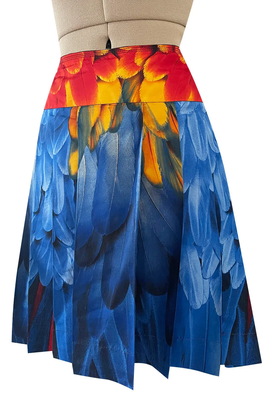 Iconic Spring 2005 Prada Runway Look 35 Printed Feather Pleated Silk Skirt