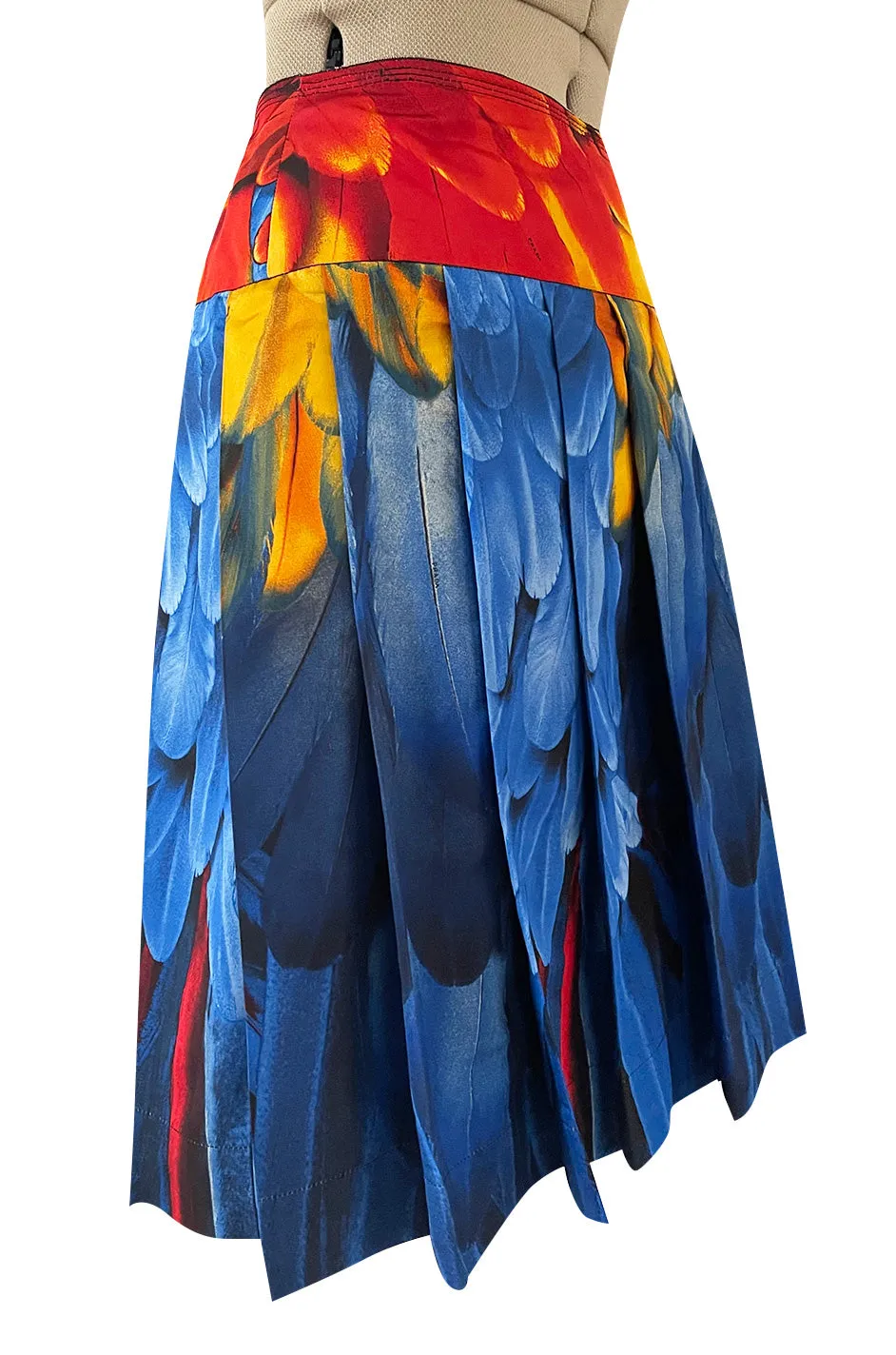 Iconic Spring 2005 Prada Runway Look 35 Printed Feather Pleated Silk Skirt