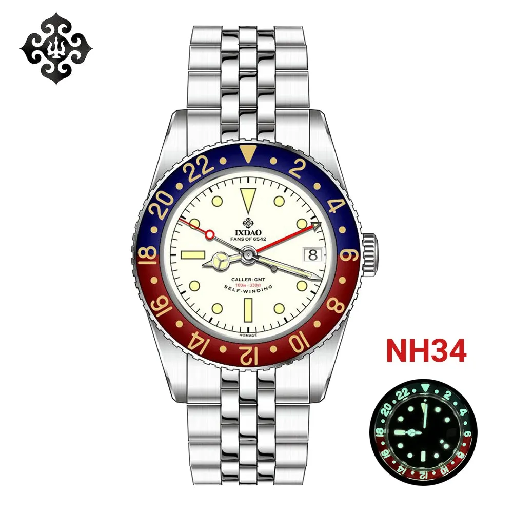 IPOSE  2024 New NH34 Men'S Mechanical Watches Luxury Men Business Dress GMT Watches Waterproof 100M C3 Watch for Men
