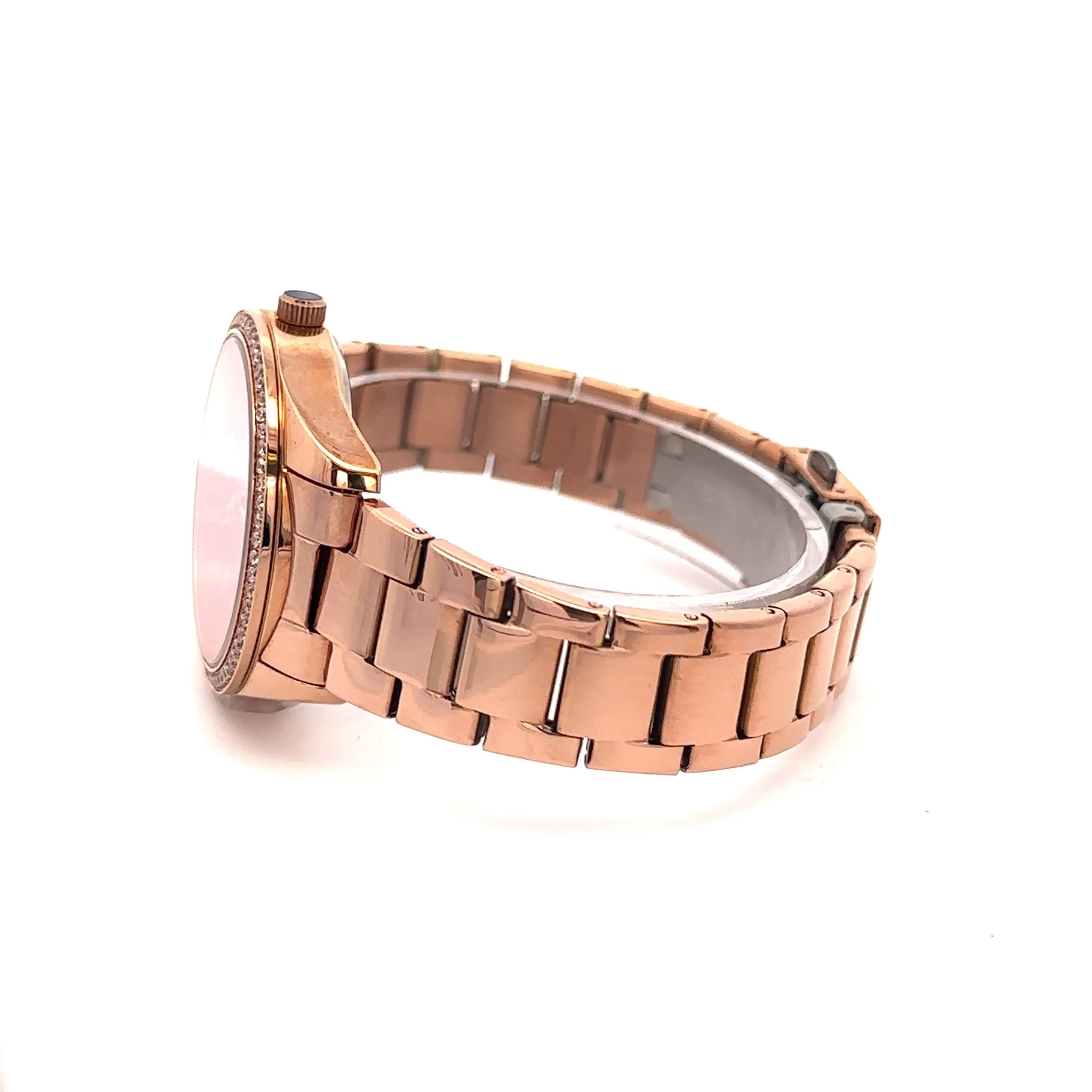 JUBBILANT METAL BACK ROSE GOLD PINK CURREN ICED OUT WATCH I 551806