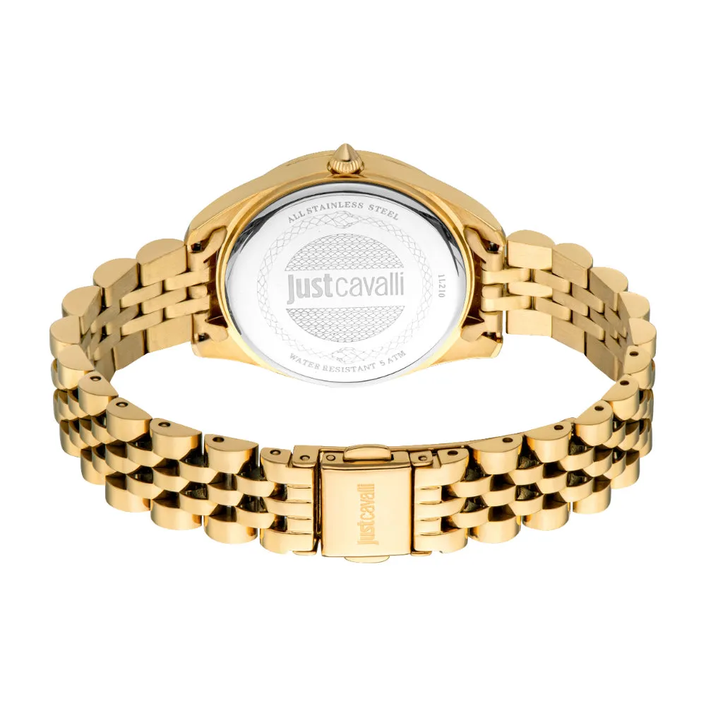 Just Cavalli Women's Gold Color Watch with Dark Green Dial and Gold Color Metal Bracelet
