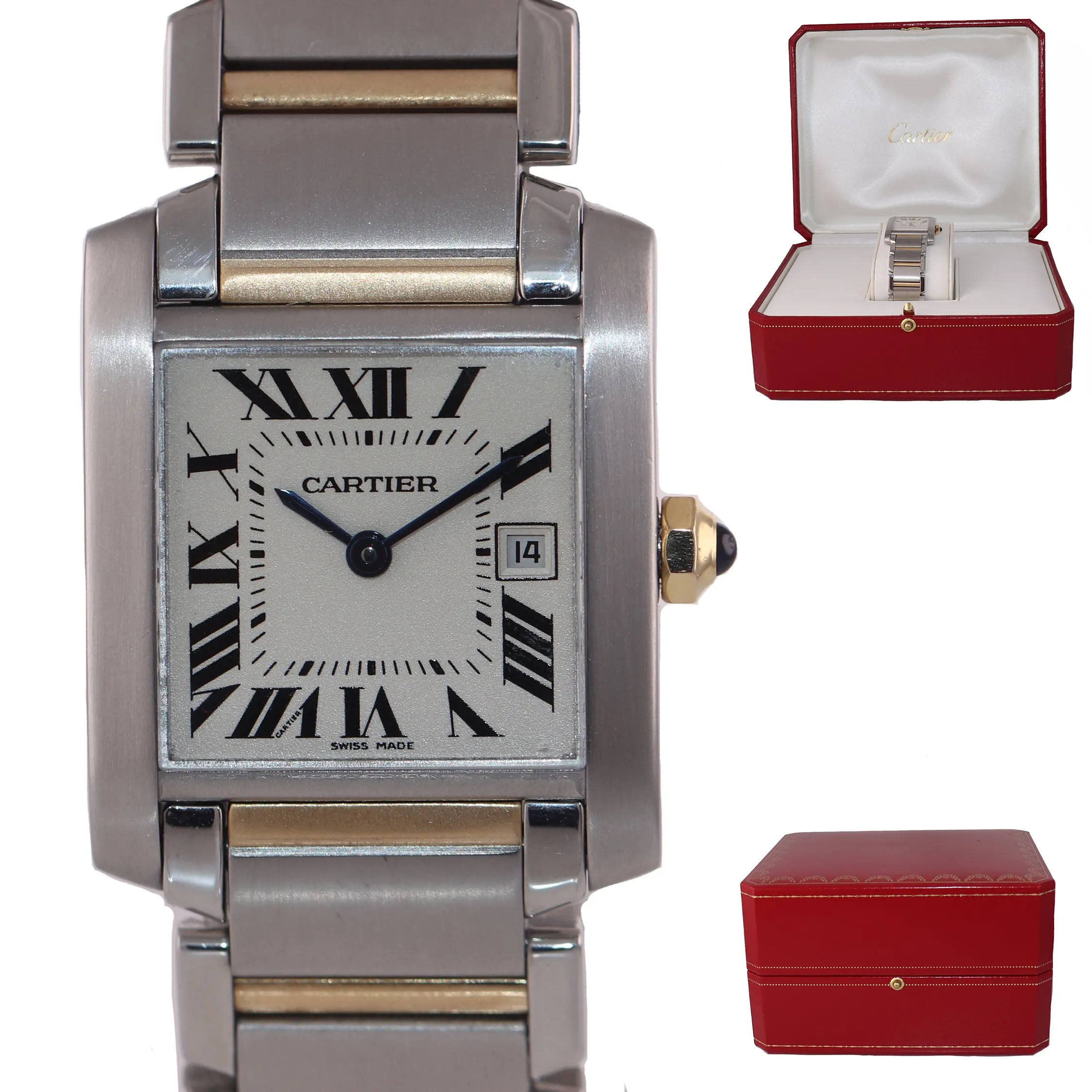 Ladies Cartier Tank Francaise 2465 Steel 18k Gold Two Tone Roman Quartz Watch
