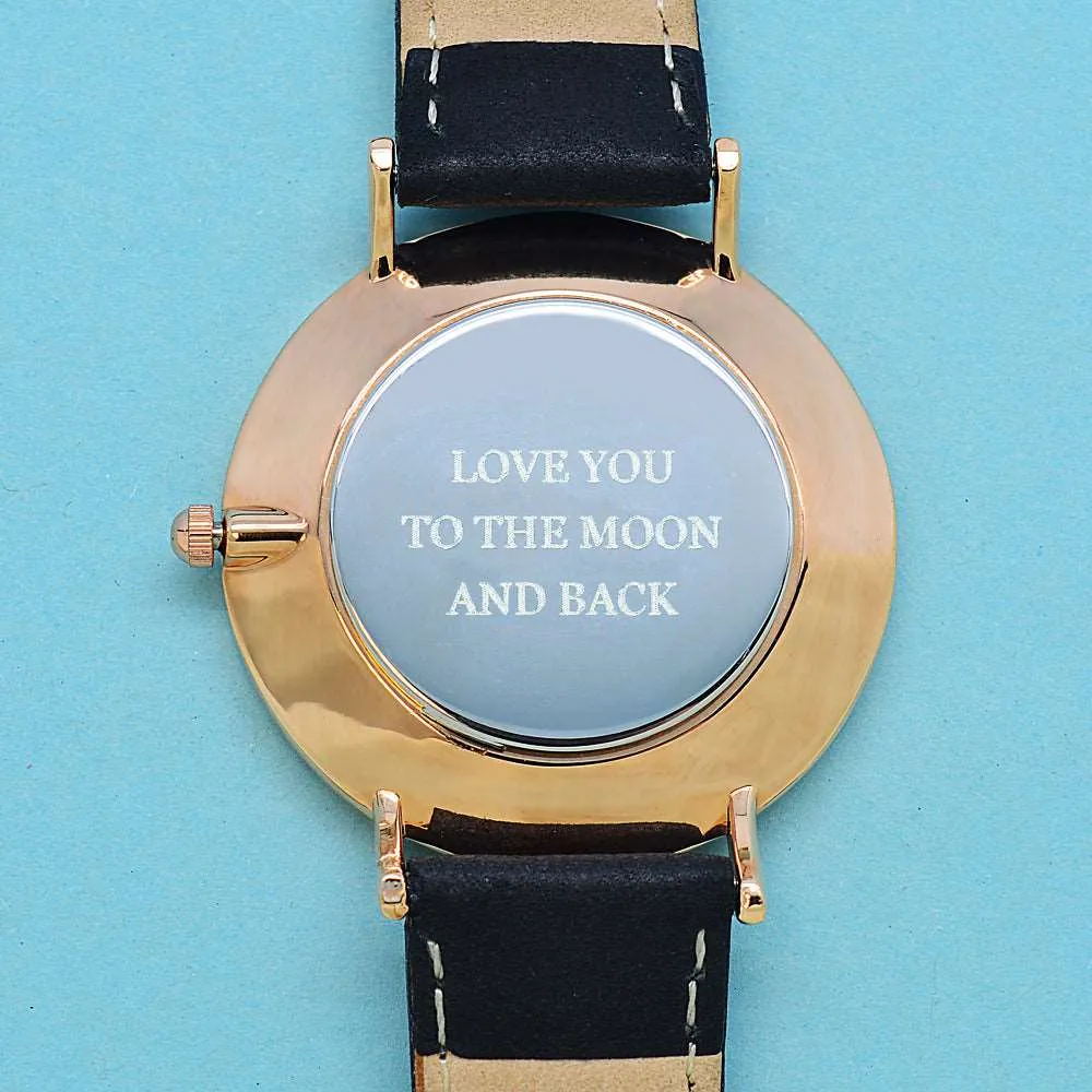 Ladies Modern - Vintage Personalised Leather Watch in Black