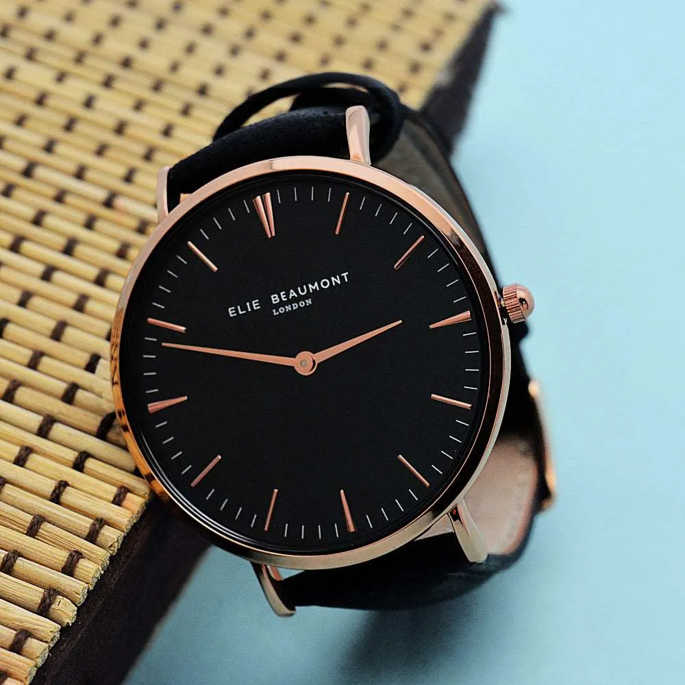 Ladies Modern - Vintage Personalised Leather Watch in Black