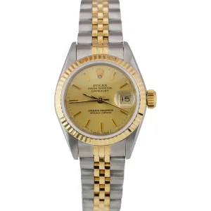 Ladies Rolex DateJust 26mm 18K Stainless Two Tone Champagne Jubilee Watch 69173
